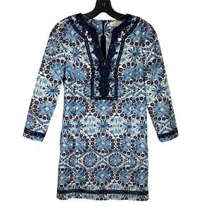 Tory Burch Blue Floral Cotton Shift Dress, size 0